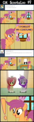 Size: 1600x5624 | Tagged: safe, artist:gm-scoots, artist:little jackie papercut, apple bloom, scootaloo, sweetie belle, comic:bleeding hearts, g4, apple, ask, banana, clothes, costume, food, grapes, nightmare night, nightmare night costume, older, tumblr