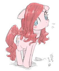 Size: 838x1000 | Tagged: safe, artist:yanamosuda, pinkie pie, earth pony, pony, g4, alternate hairstyle, blushing, female, mare, simple background, solo, white background