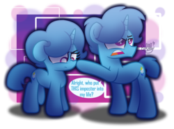 Size: 2986x2225 | Tagged: safe, artist:bubbly-storm, gameloft, spring rain, pony, unicorn, g4, my little pony: the movie, boop, colt spring rain, female, filly spring rain, gameloft shenanigans, high res, impostor, inconsistency, male, rule 63, self ponidox, simple background, spring rain (male), spring rain is not amused, text bubbles, transparent background, unamused, watermark
