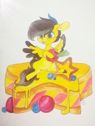 Size: 1620x2160 | Tagged: safe, artist:aliceub, oc, oc only, pegasus, pony, :p, cake, female, food, mare, solo, tongue out, traditional art