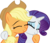 Size: 3486x3000 | Tagged: safe, artist:cloudy glow, applejack, rarity, earth pony, pony, unicorn, g4, my little pony best gift ever, my little pony: friendship is magic, best friends, clothes, female, freckles, hat, high res, hug, mare, shipping fuel, simple background, smiling, transparent background, vector