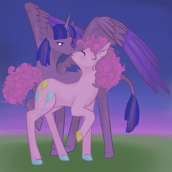 Size: 1500x1500 | Tagged: safe, artist:przypp, pinkie pie, twilight sparkle, alicorn, pony, g4, female, lesbian, ship:twinkie, shipping, twilight sparkle (alicorn)