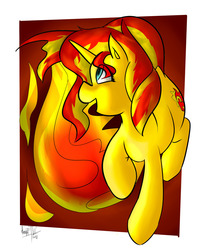 Size: 1280x1559 | Tagged: safe, artist:elbenjaftw, sunset shimmer, pony, unicorn, g4, female, fiery shimmer, fire, solo