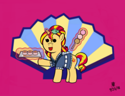 Size: 1100x850 | Tagged: safe, artist:jazzytyfighter, sunset shimmer, eqg summertime shorts, equestria girls, g4, clothes, crossover, dango, food, outfit, sunset shimmer day, sunset sushi, sushi, taiko drum master, taiko no tatsujin, uniform
