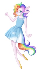 Size: 1197x2160 | Tagged: safe, artist:aliceub, oc, oc only, unicorn, anthro, clothes, dress, female, rainbow hair, simple background, solo, white background