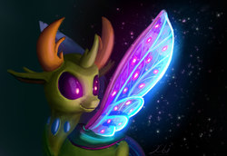 Size: 1646x1132 | Tagged: safe, artist:xbi, thorax, changedling, changeling, g4, to where and back again, antlers, glowing, glowing wings, horn, king thorax, male, smiling, solo, spread wings, tabun art-battle finished after, wings