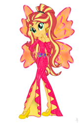 Size: 1790x2780 | Tagged: safe, artist:ilaria122, artist:pupkinbases, sunset shimmer, fairy, equestria girls, g4, bare shoulders, belt, crossover, ear piercing, earring, fairy wings, fairyized, female, flower, high heels, jewelry, onyrix, piercing, ponytail, pose, rainbow s.r.l, shoes, simple background, sleeveless, solo, strapless, transparent background, winged humanization, wings, winx club, winxified, world of winx