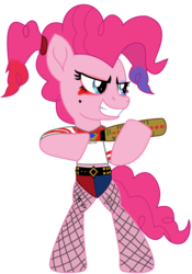 Size: 7728x11036 | Tagged: safe, artist:ejlightning007arts, pinkie pie, earth pony, pony, g4, absurd resolution, bipedal, clothes, cosplay, costume, dc comics, female, halloween, halloween costume, harley quinn, mare, pinkie quinn, simple background, solo, transparent background