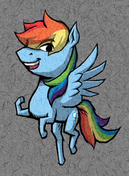 Size: 732x1000 | Tagged: safe, artist:dalapony, rainbow dash, pegasus, pony, g4, abstract background, caricature, eye clipping through hair, female, flying, looking at you, mare, smiling, solo, style emulation, the legend of zelda, the legend of zelda: the wind waker