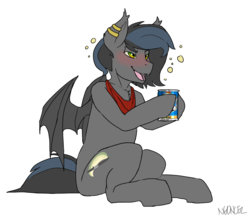 Size: 3576x3103 | Tagged: safe, artist:neoncel, oc, oc only, oc:notde, bat pony, pony, alcohol, beer, blushing, drinking, drunk, high res, solo