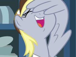 Size: 1440x1080 | Tagged: safe, screencap, derpy hooves, pegasus, pony, g4, my little pony best gift ever, animated, cropped, cute, derpabetes, eyes closed, facewing, female, gif, laughing, laughingmares.jpg, loop, mailmare, mare, reaction image, solo, wing hands