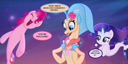 Size: 924x462 | Tagged: safe, edit, edited screencap, editor:korora, screencap, pinkie pie, princess skystar, rarity, seapony (g4), g4, my little pony: the movie, bioluminescent, blue eyes, blushing, bubble, coral, cropped, cute, dare to discover, diapinkes, dorsal fin, eyeshadow, female, fin, fin wings, fins, fish tail, floppy ears, flower, flower in hair, flowing mane, flowing tail, freckles, glowing, glowing horn, happy, horn, jewelry, lidded eyes, magic, makeup, necklace, ocean, open mouth, pearl necklace, pinterest, raribetes, seaponified, seapony pinkie pie, seapony rarity, seaquestria, seashell, seaweed, shell, skyabetes, smiling, species swap, speech bubble, swimming, tail, that seapony sure does love shells, thought bubble, underwater, water, wings