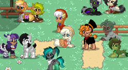 Size: 509x278 | Tagged: safe, oc, pony, pony town, blackberry cookie, cinnamon cookie, cookie run, cream puff cookie, herb cookie, mint choco cookie, pancake cookie, ponified, sparkling cookie, wind archer cookie