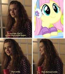 Size: 875x1000 | Tagged: safe, edit, edited screencap, screencap, fluttershy, human, g4, my little pony best gift ever, 13 reasons why, clothes, cropped, cute, earmuffs, meme, shitposting, shyabetes, winter outfit