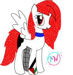Size: 1024x1043 | Tagged: safe, artist:neonbeyond21, oc, fallout equestria, adobe, adobe illustrator, blank flank, metal leg, palestine, red hair, smiling, tattoo, tooth, watermark