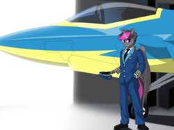 Size: 1280x956 | Tagged: safe, artist:up1ter, oc, oc only, oc:elusion crest, pegasus, anthro, aircraft, clothes, f-35 lightning ii, jet, jet fighter, pilot, solo, uniform, wonderbolts uniform