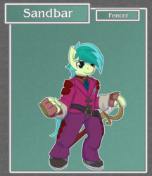 Size: 1688x1950 | Tagged: safe, artist:brownie-bytes, sandbar, earth pony, anthro, unguligrade anthro, g4, clothes, crossover, final fantasy, male, school uniform, solo, sword, weapon