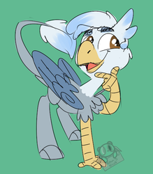 Size: 487x556 | Tagged: safe, artist:lilsunshinesam, oc, oc only, oc:ganix, griffon, beak, chest fluff, claws, cute, simple background, smiling, talons, wings