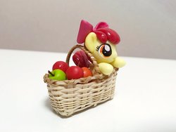 Size: 1024x768 | Tagged: artist needed, safe, apple bloom, g4, apple, basket, food