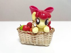 Size: 1024x768 | Tagged: artist needed, source needed, useless source url, safe, apple bloom, earth pony, pony, g4, apple, basket, bow, female, filly, food, hair bow, looking at you