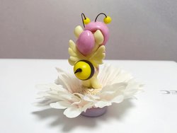 Size: 1024x768 | Tagged: artist needed, safe, fluttershy, g4, animal costume, bee costume, bipedal, clothes, costume, flower, flutterbee