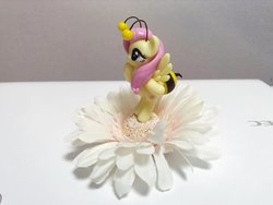Size: 1024x768 | Tagged: artist needed, safe, fluttershy, g4, animal costume, bee costume, bipedal, clothes, costume, flower, flutterbee