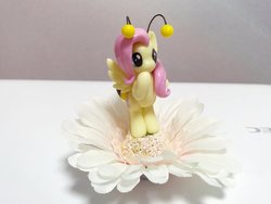 Size: 1024x768 | Tagged: artist needed, safe, fluttershy, g4, animal costume, bee costume, bipedal, clothes, costume, cute, female, flower, flutterbee, irl, photo, shyabetes