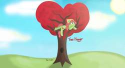 Size: 1024x556 | Tagged: safe, artist:just_dawn, tree hugger, earth pony, pony, g4, female, grass, mare, prone, solo, tree