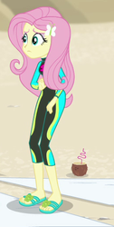 Size: 260x516 | Tagged: safe, screencap, fluttershy, equestria girls, equestria girls specials, g4, my little pony equestria girls: better together, my little pony equestria girls: forgotten friendship, clothes, cropped, feet, female, flip-flops, fluttershy's wetsuit, sandals, solo, swimsuit, wetsuit