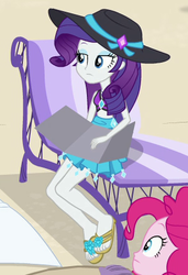 Size: 303x444 | Tagged: safe, screencap, pinkie pie, rarity, equestria girls, equestria girls specials, g4, my little pony equestria girls: better together, my little pony equestria girls: forgotten friendship, clothes, cropped, fainting couch, feet, female, flip-flops, hat, sandals, sun hat, swimsuit, tanning mirror