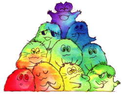 Size: 626x490 | Tagged: safe, artist:obsequious-minion, bushwoolie, g1, rainbow colors, rainbow palette, simple background, traditional art, transparent background, watercolor painting