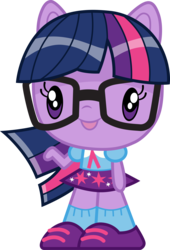 Size: 3000x4416 | Tagged: safe, artist:cloudy glow, part of a set, sci-twi, twilight sparkle, anthro, g4, chibi, clothes, cute, cutie mark crew, female, glasses, ponied up, simple background, smiling, solo, toy, transparent background, twiabetes