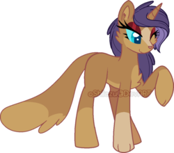 Size: 600x528 | Tagged: safe, artist:traveleraoi, oc, oc only, oc:duchess, oc:duchess dapperpaws, cat, cat pony, hybrid, original species, pony, unicorn, base used, blank flank, cat ears, cat nose, cat tail, chest fluff, colored pupils, eyeshadow, fangs, female, horn, interspecies offspring, makeup, markings, next generation, offspring, parent:capper dapperpaws, parent:rarity, parents:capperity, paws, raised leg, simple background, smiling, solo, transparent background, watermark