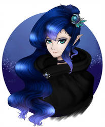 Size: 1024x1239 | Tagged: dead source, safe, artist:mdeltar, princess luna, human, g4, elf ears, female, humanized, looking at you, solo