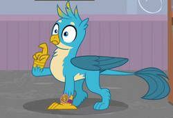 Size: 566x387 | Tagged: safe, screencap, gallus, griffon, a matter of principals, g4, chest fluff, claws, cropped, cute, gallabetes, male, paws, reaction image, solo, tail, wings