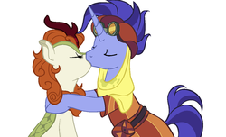 Size: 1098x666 | Tagged: safe, artist:neighsay, autumn blaze, hoo'far, kirin, g4, road to friendship, sounds of silence, base used, crack shipping, female, hoo'blaze, kissing, male, shipping, straight