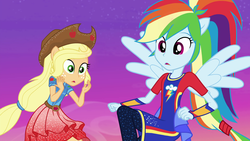 Size: 1920x1080 | Tagged: safe, screencap, applejack, rainbow dash, equestria girls, equestria girls specials, g4, my little pony equestria girls: better together, my little pony equestria girls: forgotten friendship, cowboy hat, duo, female, hat, ponied up, super ponied up