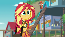 Size: 1920x1080 | Tagged: safe, screencap, sunset shimmer, equestria girls, equestria girls specials, g4, my little pony equestria girls: better together, my little pony equestria girls: forgotten friendship, bag, belly button, clothes, cute, female, shimmerbetes, solo, swimsuit