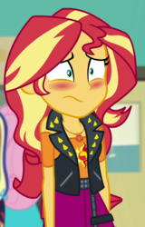 Size: 691x1078 | Tagged: safe, screencap, sunset shimmer, equestria girls, equestria girls specials, g4, my little pony equestria girls: better together, my little pony equestria girls: forgotten friendship, blushing, cropped