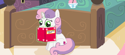 Size: 1600x706 | Tagged: safe, artist:thomaszoey3000, sweetie belle, pony, g4, bedroom, dairy, food, ice cream