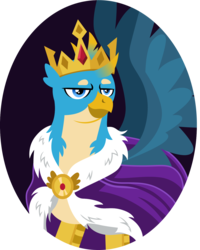 Size: 1197x1500 | Tagged: safe, artist:cloudy glow, part of a set, gallus, king grover, griffon, g4, best griffon, cape, clothes, crown, crown of grover, gem, good end, jewelry, king, king gallus, lineless, majestic, male, regalia, simple background, spread wings, story in the comments, transparent background, wings