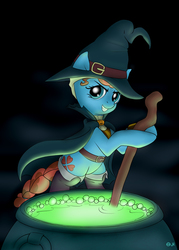 Size: 3241x4515 | Tagged: safe, artist:jh, meadowbrook, earth pony, pony, g4, alternate cutie mark, bipedal, cauldron, cutie mark, female, halloween, holiday, mare, meadowcute, solo, witch, witch costume, wrong cutie mark