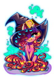 Size: 2893x4092 | Tagged: safe, artist:minamikoboyasy, pinkie pie, earth pony, pony, g4, clothes, costume, female, hair over one eye, halloween, halloween costume, hat, holiday, looking at you, simple background, smiling, solo, transparent background, witch hat