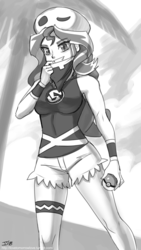 Size: 1000x1775 | Tagged: safe, artist:johnjoseco, sunset shimmer, equestria girls, g4, clothes, costume, crossover, female, grayscale, halloween, halloween costume, monochrome, pokémon, pokémon sun and moon, solo, team skull, team skull grunt