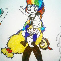 Size: 750x750 | Tagged: safe, artist:danielle trivino, applejack, rainbow dash, equestria girls, g4, alternate clothes, alternate hairstyle, female, human coloration, instagram, lesbian, ship:appledash, shipping, traditional art