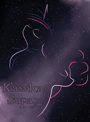 Size: 756x1027 | Tagged: safe, pinkie pie, twilight sparkle, g4, cover art, fanfic art, female, lesbian, nebula, outline, ship:twinkie, shipping, space, stars, text