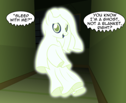 Size: 3005x2459 | Tagged: safe, artist:badumsquish, derpibooru exclusive, oc, oc only, oc:merryveil, ghost, ghost pony, monster pony, pony, dark, dialogue, female, floating, glowing, hallway, high res, house, show accurate, shy, solo, story in the comments, talking to viewer