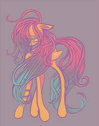 Size: 1083x1373 | Tagged: safe, artist:echobone, fluttershy, pegasus, pony, g4, female, floppy ears, folded wings, hair over one eye, looking away, mare, simple background, solo, standing, tallershy, wings