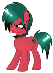 Size: 534x733 | Tagged: safe, artist:katsubases, artist:space--paws0w0, oc, oc only, oc:sour apple (ice1517), earth pony, pony, base used, choker, ear piercing, earring, female, freckles, jewelry, mare, open mouth, piercing, simple background, solo, spiked choker, transparent background