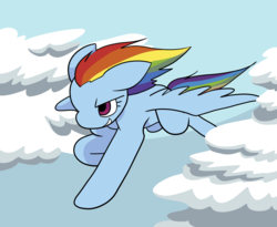 Size: 2800x2300 | Tagged: safe, artist:cyberfell, rainbow dash, pegasus, pony, g4, cloud, female, flying, high res, mare, sky, solo, spread wings, windswept mane, wings